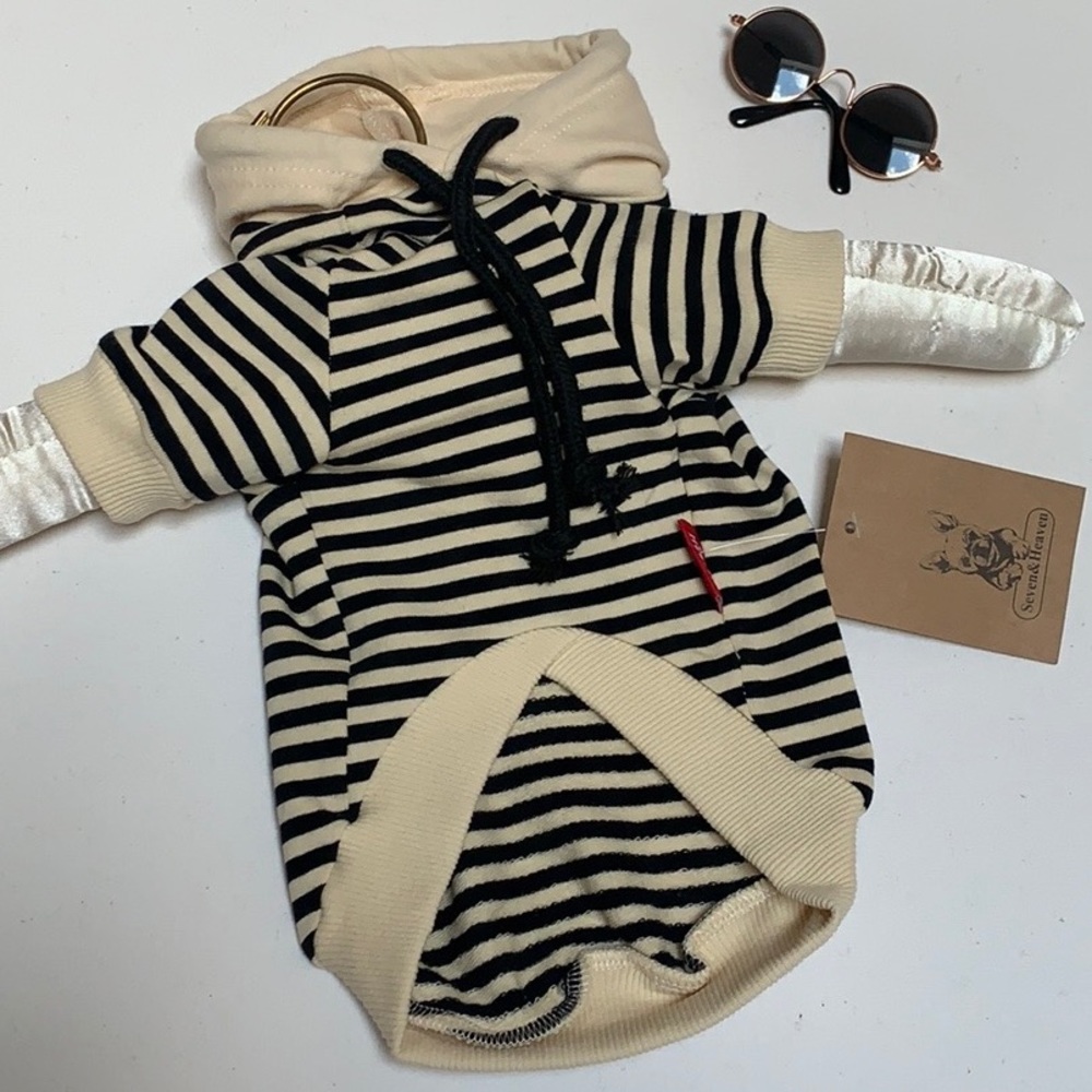 Dog Cat Clothes French Beige Black Sweater Small